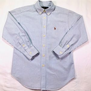Blue & White Striped Cotton Oxford Shirt | Polo by Ralph Lauren | Size 8